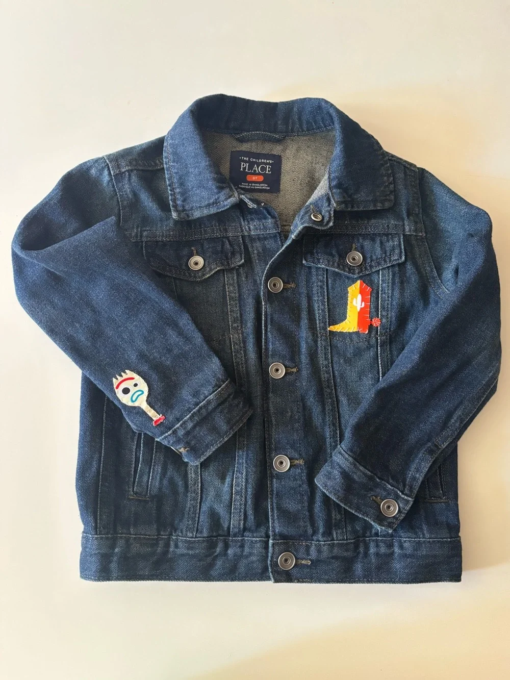 Boys Dark Blue Denim Jacket with hand sewn on Toy Story Patches